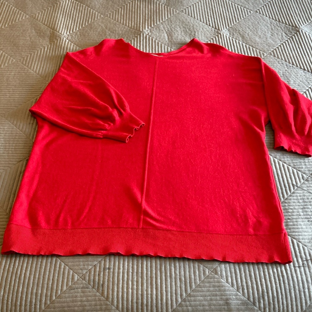 Max Studio Women's 3/4 Sleeve Pullover Sweater Rayon & Nylon Red 2X EUC